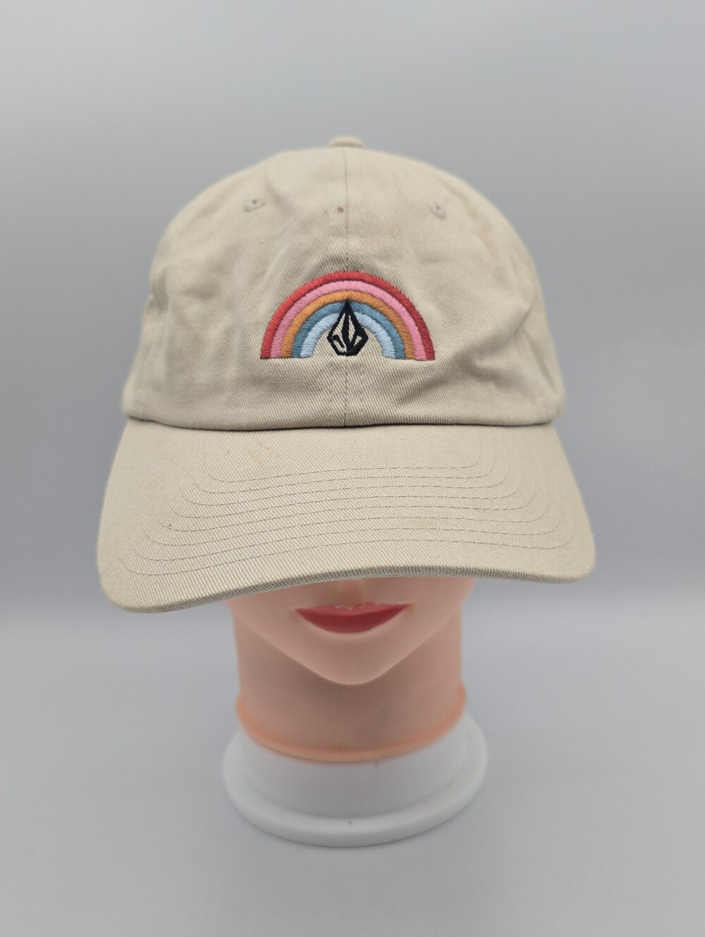 Volcom Beige Rainbow Embroidered Logo Adjustable Strapback Hat